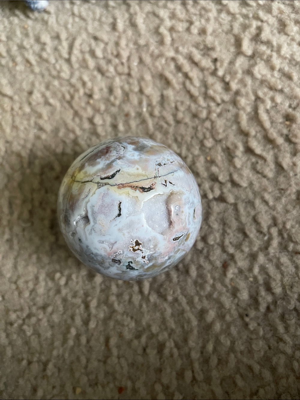 Polished Ocean Jasper Sphere - Soft Cream, Pink, Green Veining